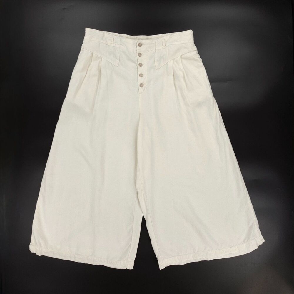 BY ANTHROPOLOGIE Oceanside Linen Cropped Wide-Leg Pants Beachy Boho Lagenlook